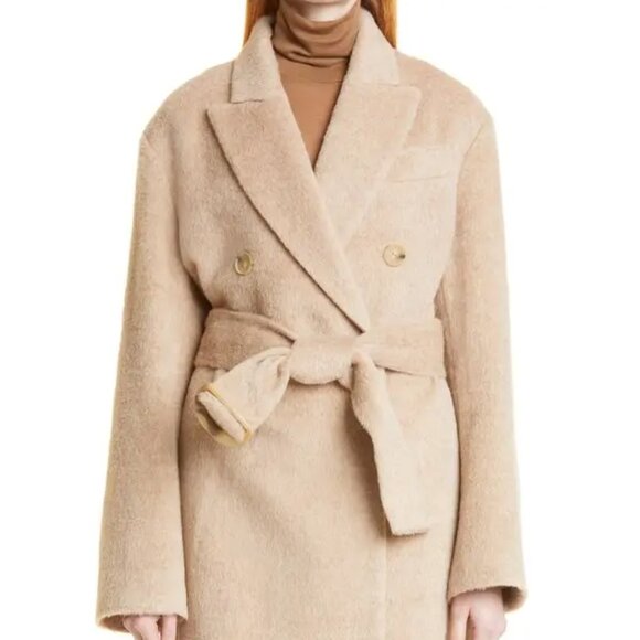 Vince Womens Beige Alpaca Double Breasted Dress Long Coat Outerwear NWT - Picture 3 of 4